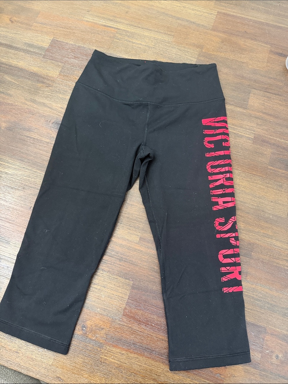 Victoria's Secret Black Cropped Yoga Pants with Pink Logo